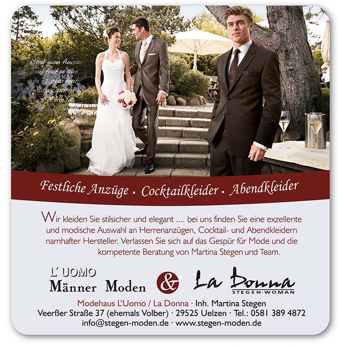 L uomo Mode für den Bräutigam auf der Hochzeitsmesse Uelzen 17. Januar 2015 Stadthalle Uelzen